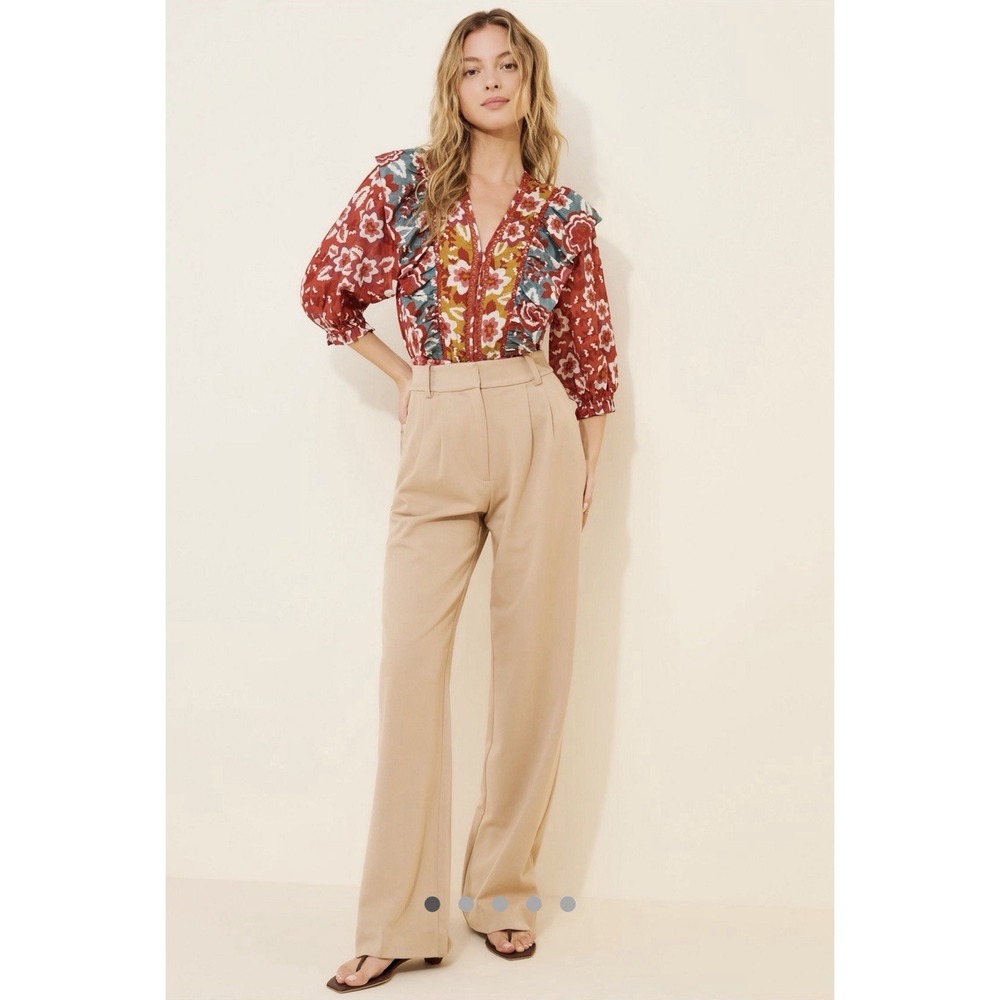 Farm Rio x Anthropologie Puff Sleeve Bodysuit Sz M Boho Feminine Peasant Eyelet
